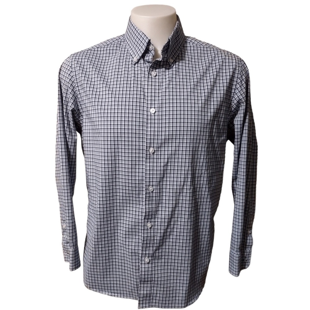 Lucky Brand Men's Large Slim Fit Plaid Cotton Long Sleeve Button Up Shirt Collar